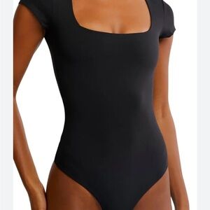 Free People Black Square-Neck Bodysuit